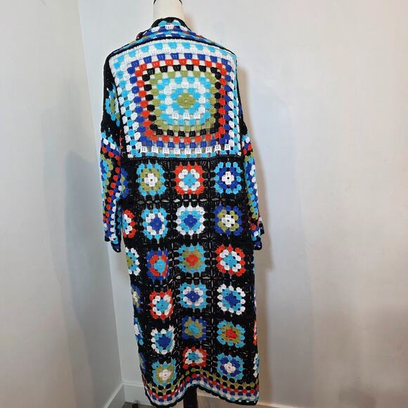 POL Boho Crochet Granny Square Long Kimono Cardigan Multicolor 0S - Picture 6 of 10